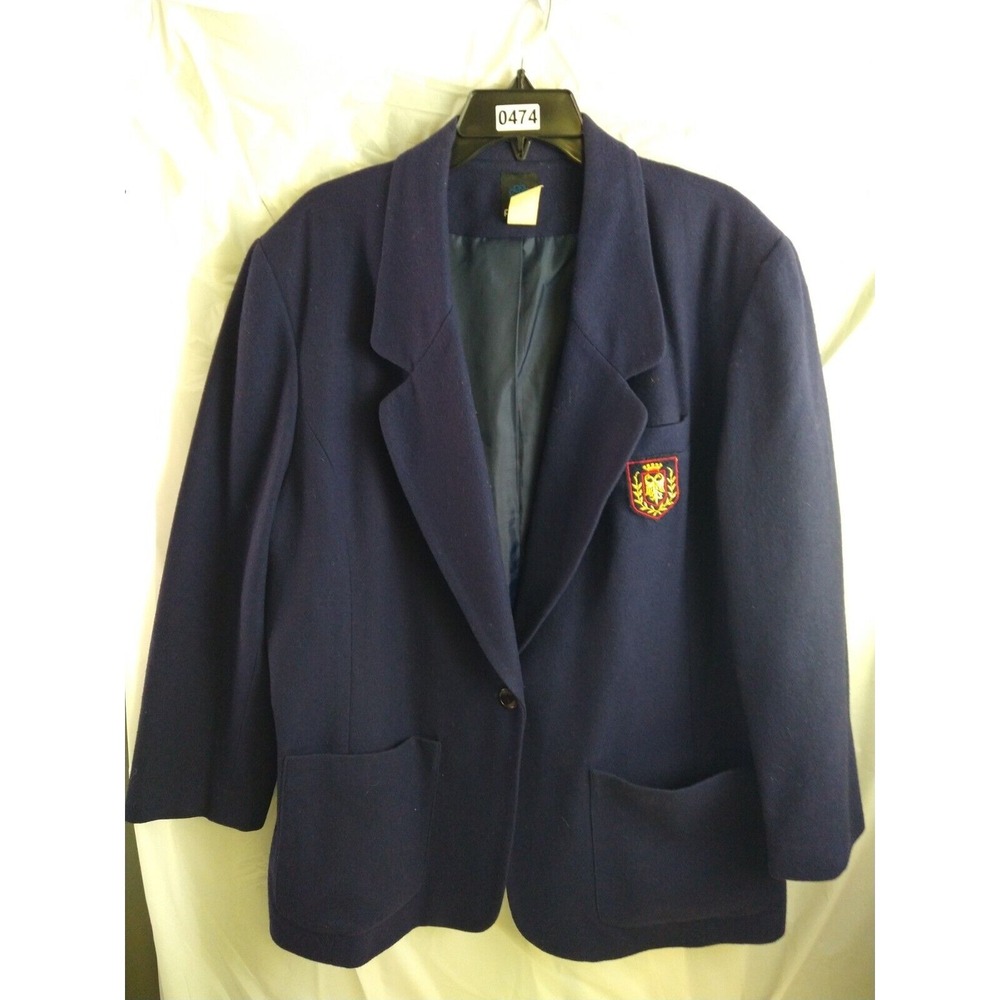 Panther Blazer Women's 20W Navy Pockets Vintage 100% Wool Career Smart Academia